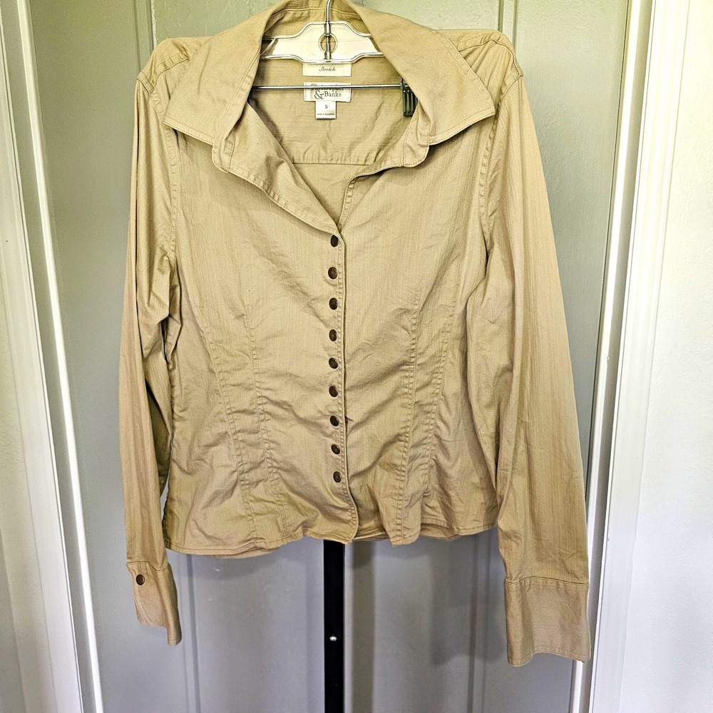 Christopher & Banks Women's S Khaki Cotton Snap Front Jacket Lightweight Safari